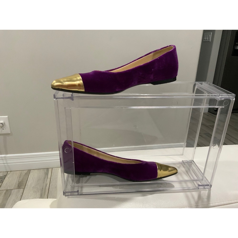 Annabaiguera Italian purple Velvet Gold Cap Pointed Toe Ballet Flats Shoes